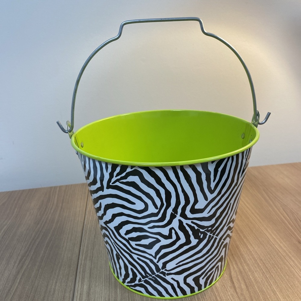 Waverly Brand Zebra Print Metal Bucket Ice Towel Bathroom Summer Decorative Pail - Picture 7 of 10